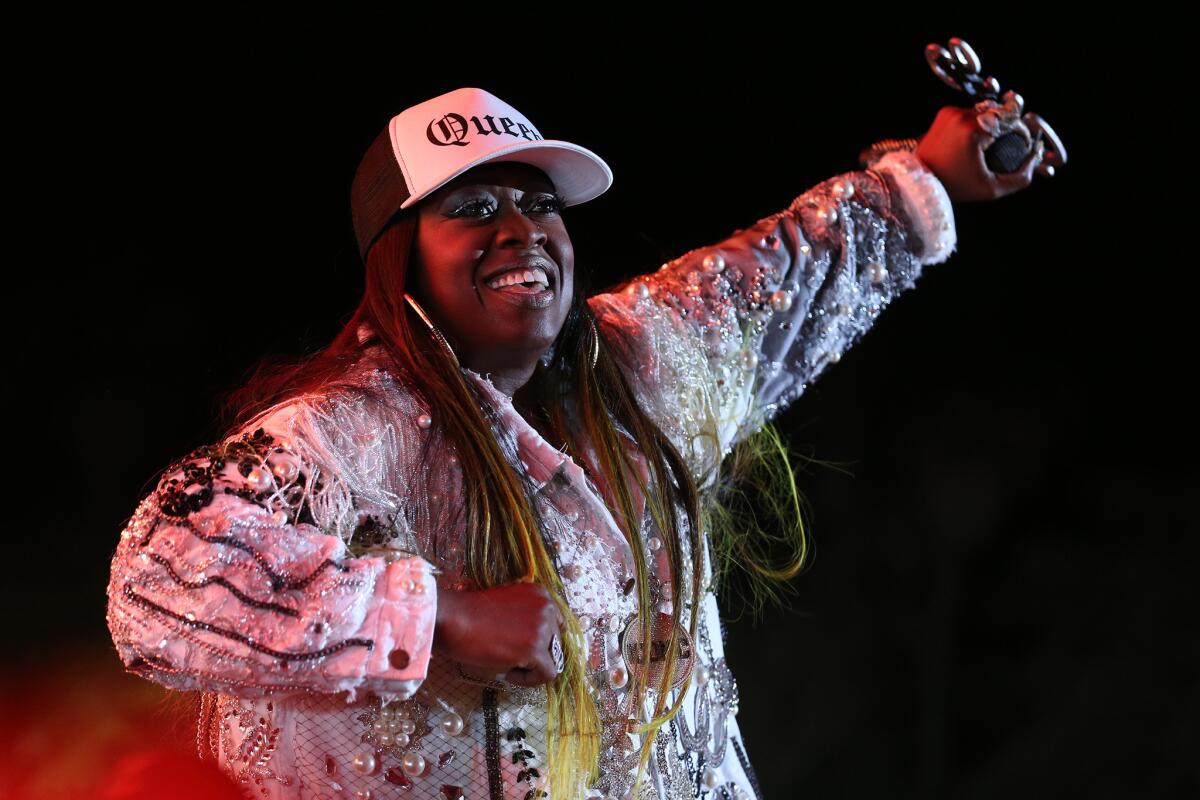 Missy Elliott is all smiles on the Main Stage at FYF Fest at Exposition Park.