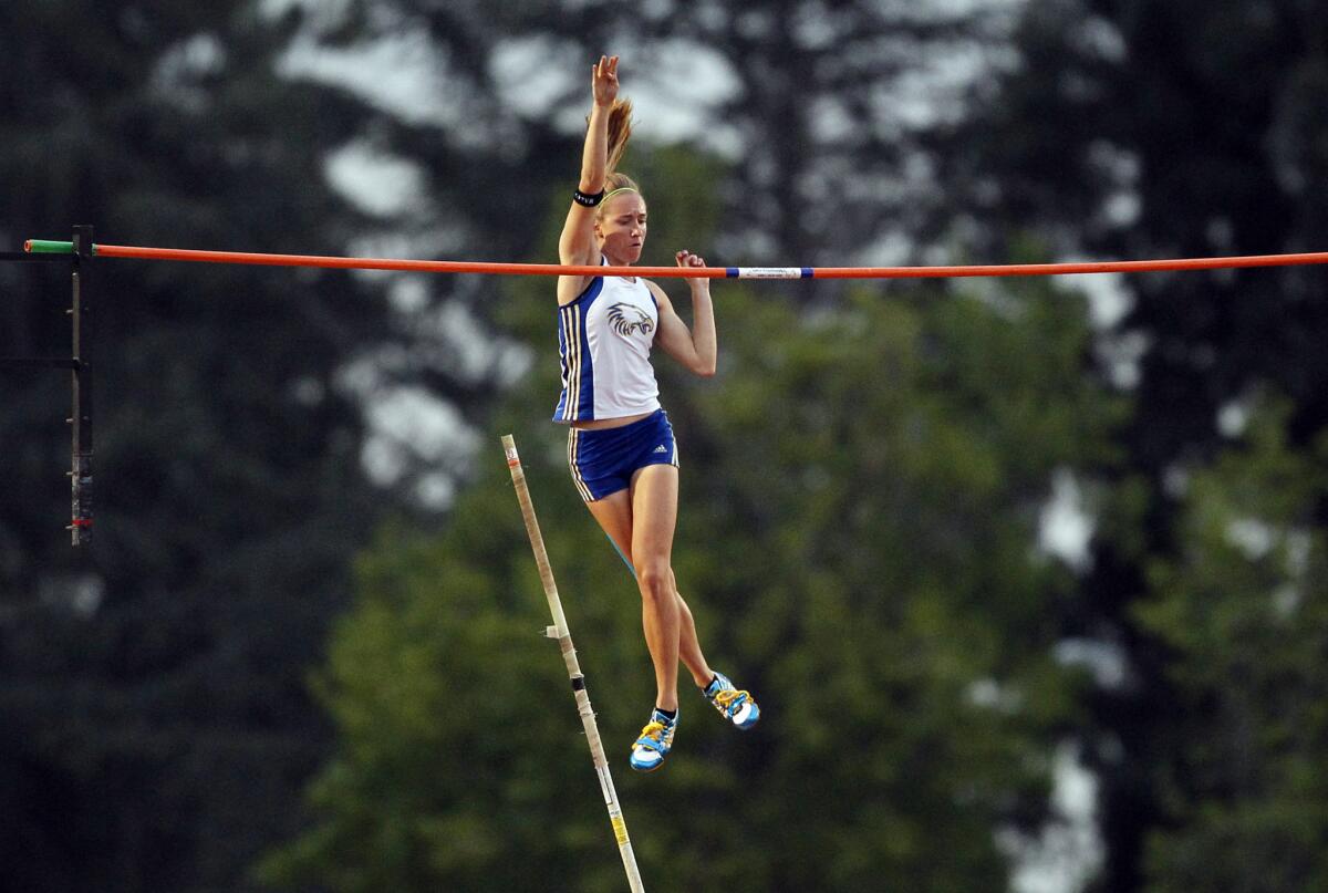 Santa Margarita's Kaitlyn Merritt took first place in the girls' pole vault at Arcadia last year.