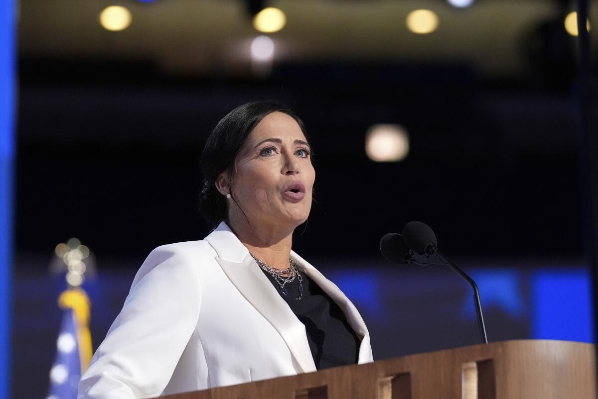 Stephanie Grisham  speaks during the Democratic National Convention on Tuesday.