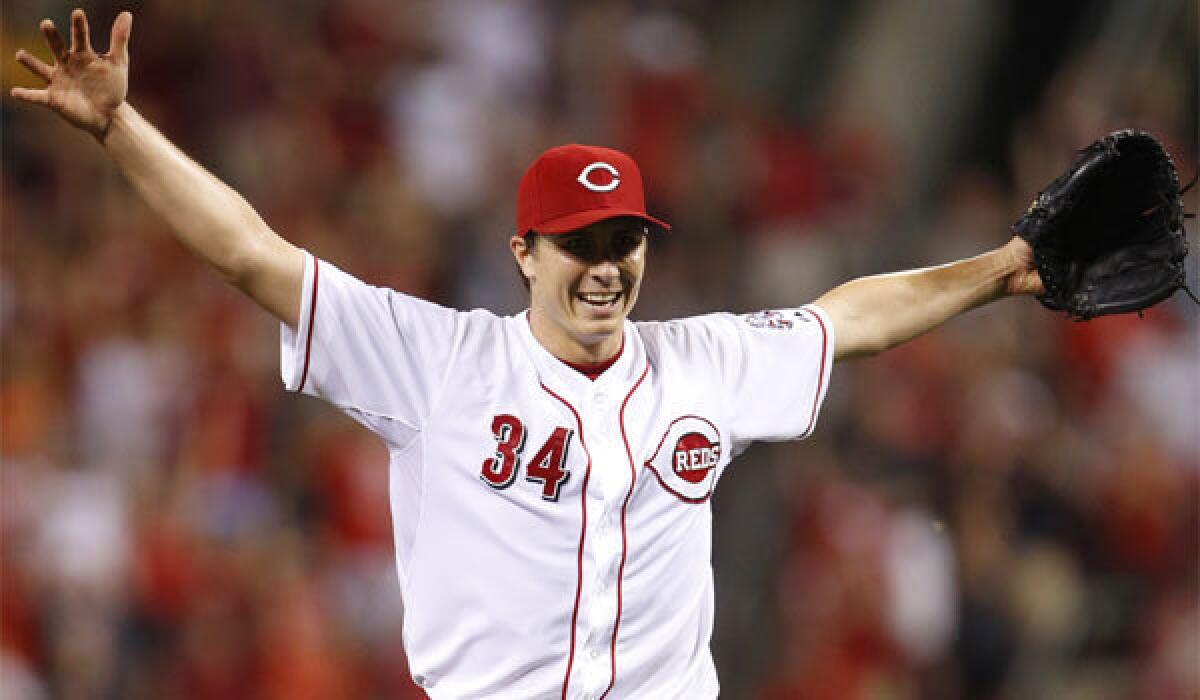 Cincinnati pitcher Homer Bailey celebrates after throwing a no-hitter last July.