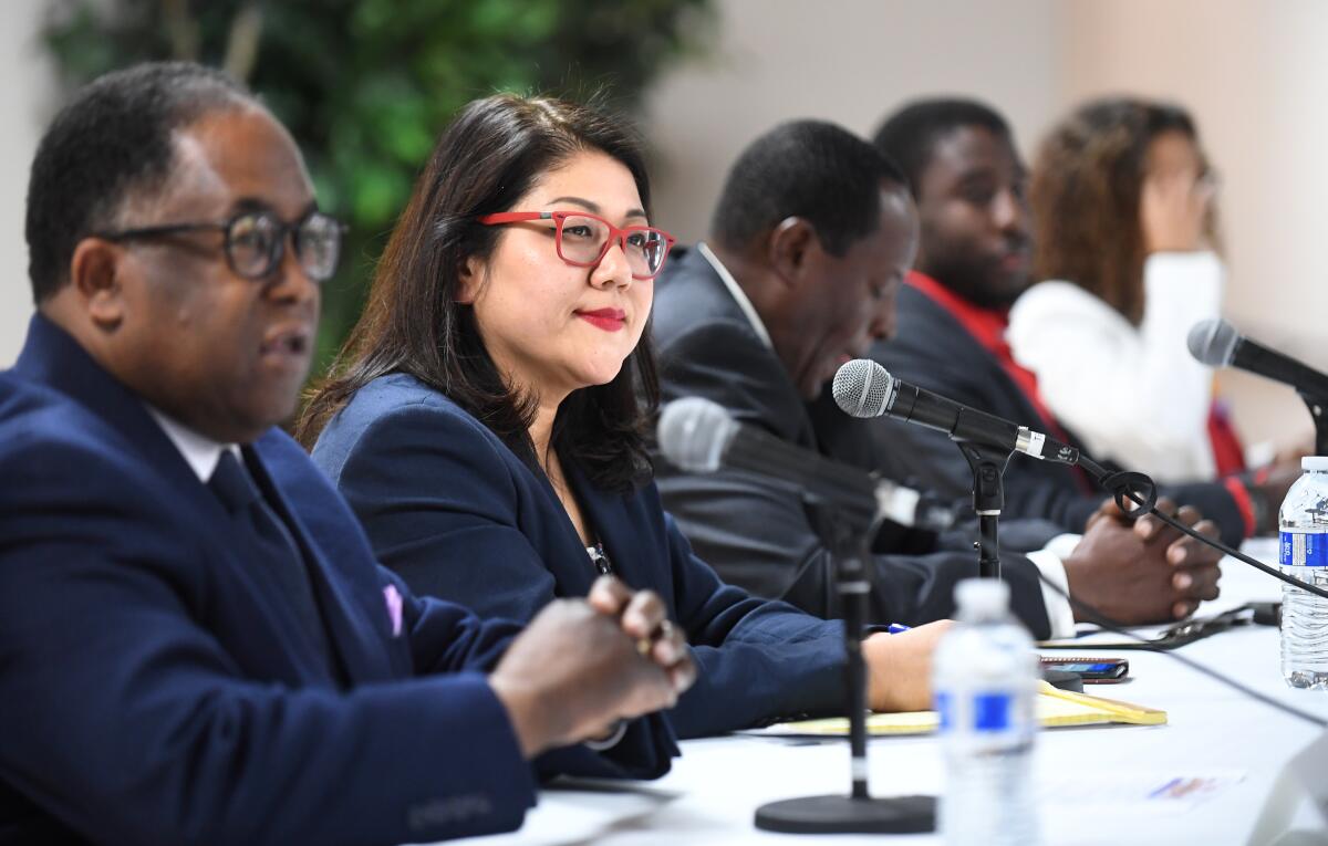 Los Angeles County Supervisor Mark Ridley-Thomas and attorney Grace Yoo are running Tuesday for a seat on L.A. City Council.