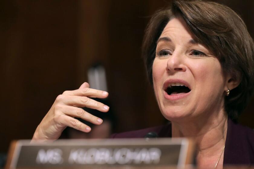 WASHINGTON, DC - SEPTEMBER 28: Senate Judiciary Committee member Sen. Amy Klobuchar (D-MN) delivers remarks about Supreme Court nominee Judge Brett Kavanaugh during a mark up hearing in the Dirksen Senate Office Building on Capitol Hill September 28, 2018 in Washington, DC. The committee agreed to an additional week of investigation into accusations of sexual assault against Kavanaugh before the full Senate votes on his confirmation. A day earlier the committee heard from Kavanaugh and Christine Blasey Ford, a California professor who who has accused Kavnaugh of sexually assaulting her during a party in 1982 when they were high school students in suburban Maryland. (Photo by Chip Somodevilla/Getty Images) ** OUTS - ELSENT, FPG, CM - OUTS * NM, PH, VA if sourced by CT, LA or MoD **
