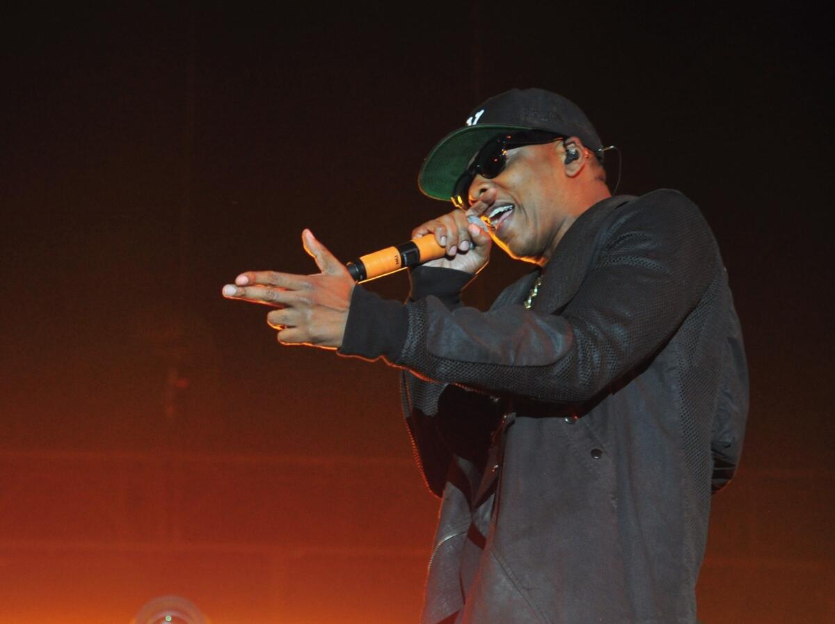 Rapper Jay-Z performs onstage during Day 2 of the 2014 Coachella Valley Music & Arts Festival at the Empire Polo Club in Indio.