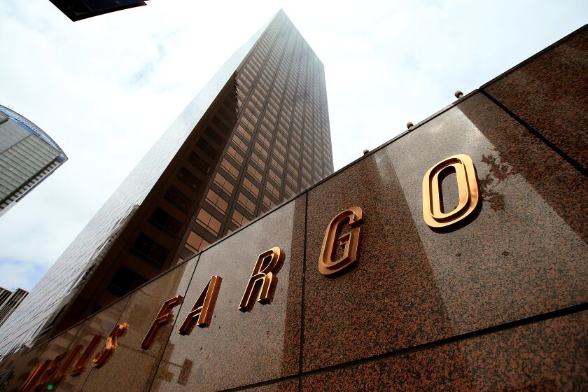LOS ANGELES, CALIF. - MAY 5, 2015. The City of Los Angeles is suing Wells Fargo, alleging "unlawful and fraudulent conduct" by the bank in its dealings with the city. Above, Wells Fargo Center on Bunker Hill in L.A. (Luis Sinco/Los Angeles Times)