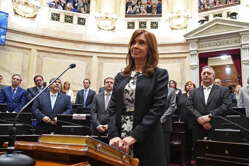 (FILES) This handout file photo released by Argentina's Senate press office taken on November 29, 2017 shows Argentine former president and Buenos Aires senator Cristina Fernandez de Kirchner swearing-in for a new mandate as senator, at the Congress in Buenos Aires. Argentina judge orders arrest of ex-president Cristina Kirchner (2007-2015). / AFP PHOTO / ARGENTINA'S SENATE / GABRIEL CANO / RESTRICTED TO EDITORIAL USE - MANDATORY CREDIT "AFP PHOTO / ARGENTINA'S SENATE / GABRIEL CANO / HO" - NO MARKETING NO ADVERTISING CAMPAIGNS - DISTRIBUTED AS A SERVICE TO CLIENTS GABRIEL CANO/AFP/Getty Images ** OUTS - ELSENT, FPG, CM - OUTS * NM, PH, VA if sourced by CT, LA or MoD **