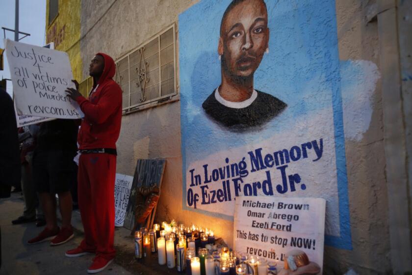 Lavell Ford, brother of Ezell Ford, at the site where his brother was killed at 65th Street and Broadway in South Los Angeles.