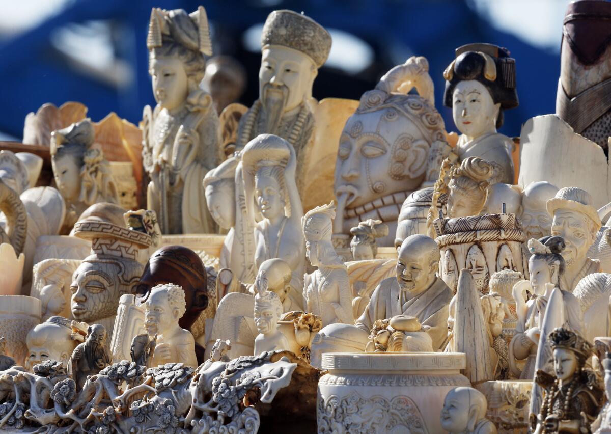 Six tons of banned elephant ivory items accumulated over the last 25 years were destroyed by the U.S. Fish and Wildlife Service.