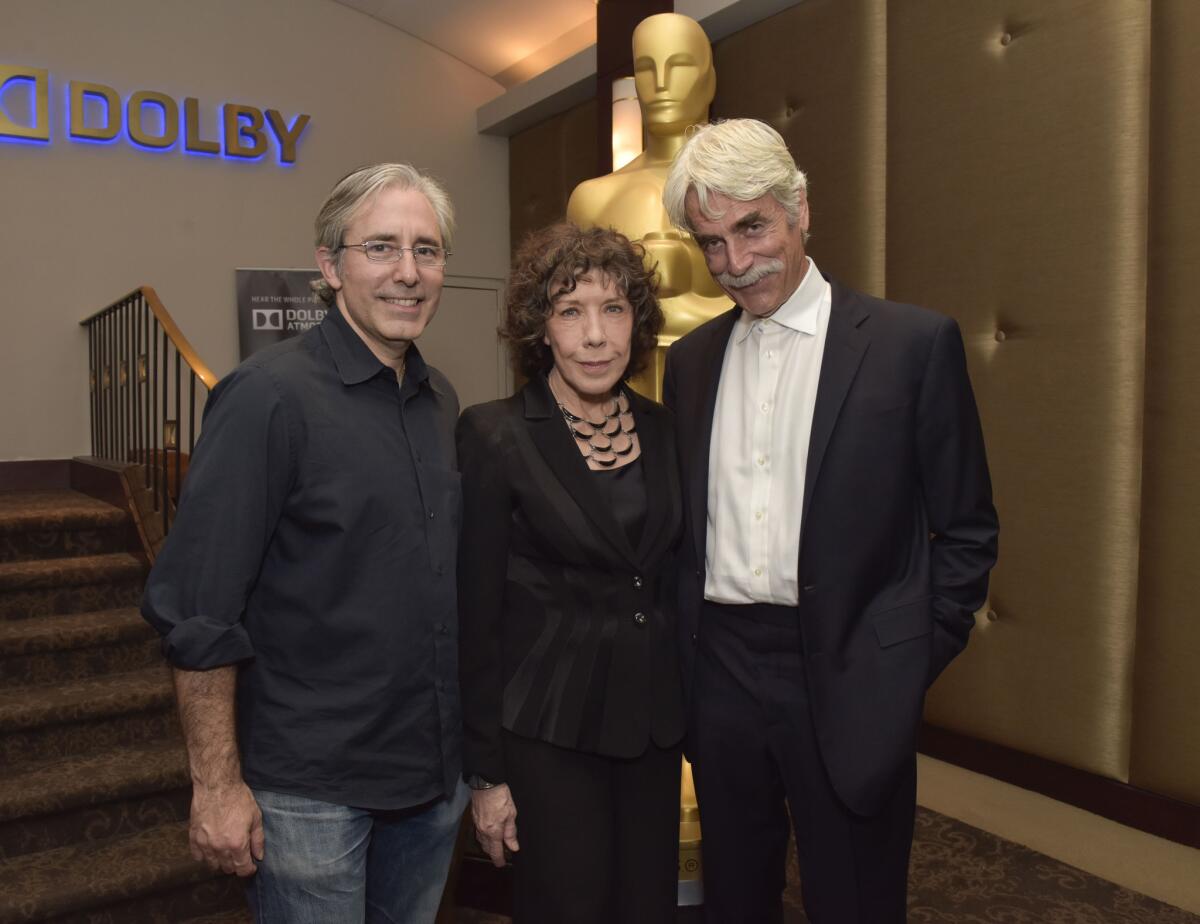 Paul Weitz, director of "Grandma," with actors Lily Tomlin and Sam Elliott pictured at an official Academy screening of their film in New York City on August 18, 2015.