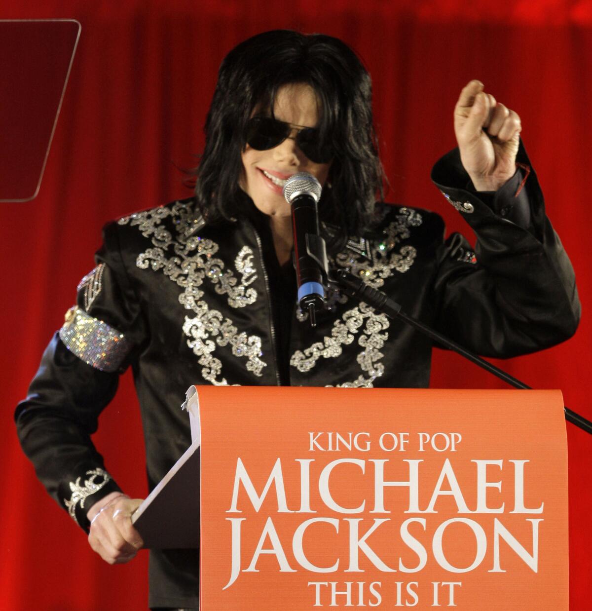 Michael Jackson announces several concerts at the London O2 Arena during a 2009 press conference.
