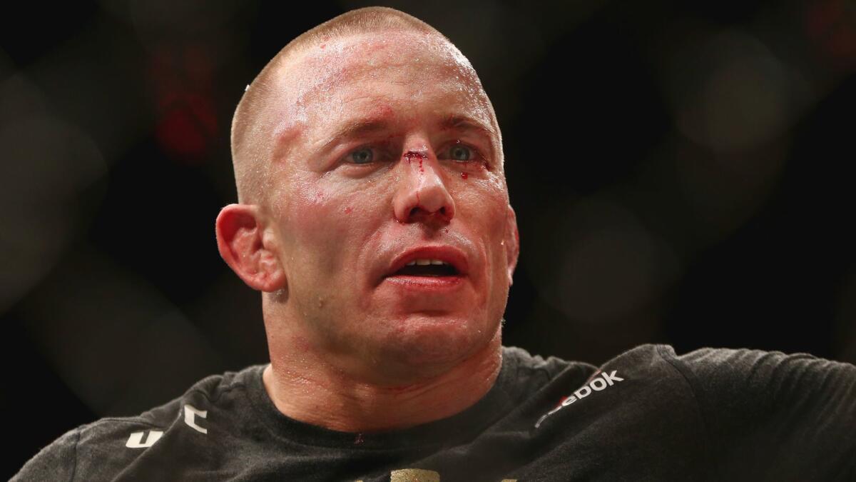 Georges St-Pierre reacts following his victory over Michael Bisping at UFC 217 event at Madison Square Garden in New York on Nov. 4.