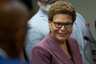 Inglewood, CA - November 09: Los Angeles Mayor Karen Bass speaks at a press conference at the U.S. Conference of Mayors, in a national convening on homelessness, bringing together mayors from across the country to coordinate a national strategy to combat homelessness, share successful practices and build national momentum to address the issue, at The Westin Bonaventure Hotel & Suites in downtown Los Angeles, CA, Thursday, Nov. 9, 2023. (Jay L. Clendenin / Los Angeles Times)