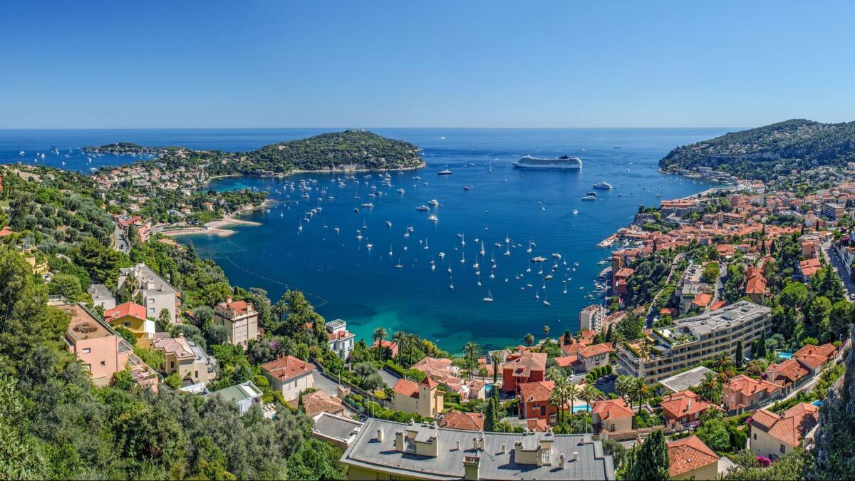 The bay at Villefranche-sur-Mer on France's Cote d'Azur, shot with an ultra-wide-angle lens.