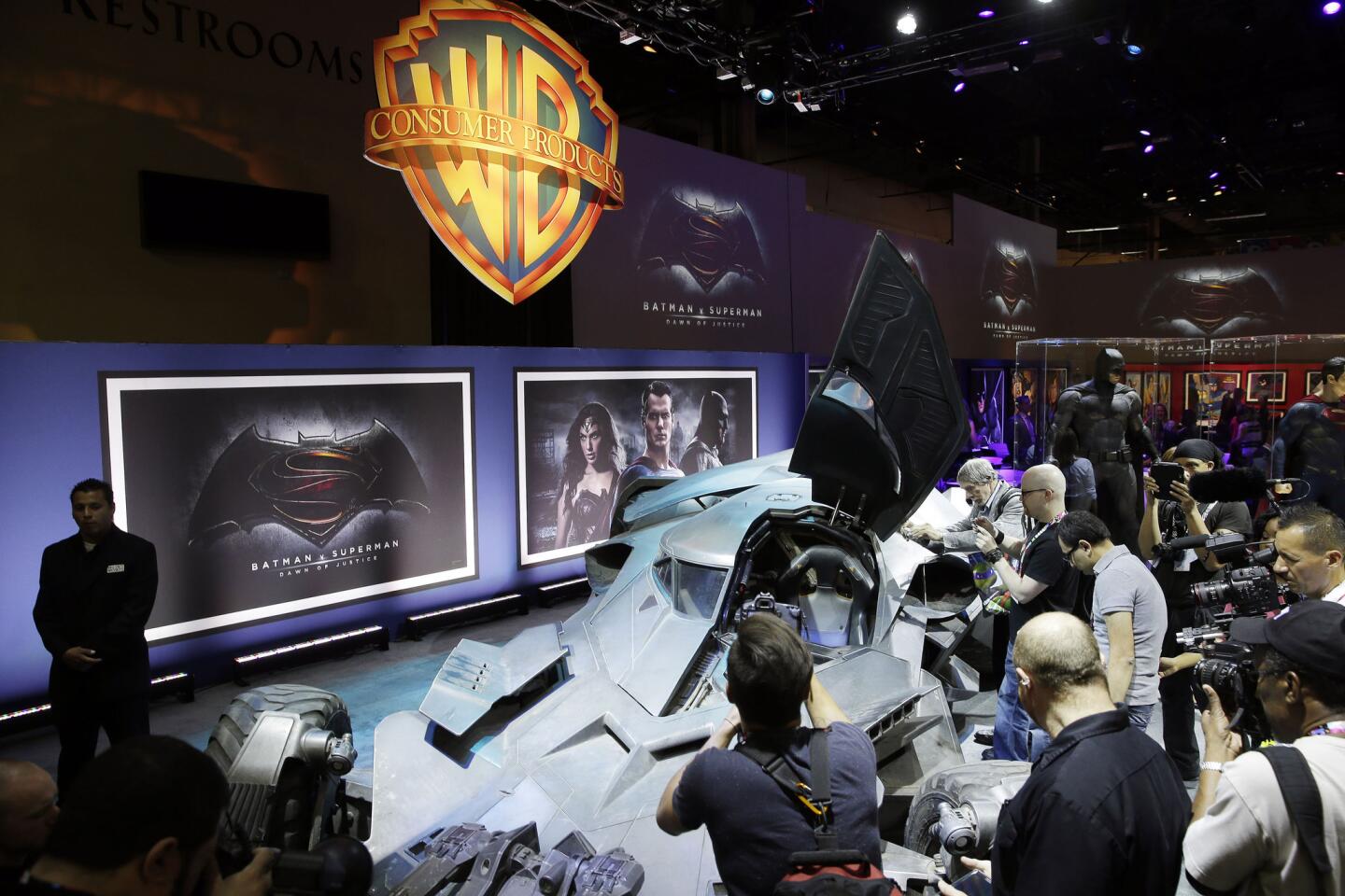Warner Bros. Consumer Products unveils an exclusive look at the Batmobile and select costumes from the film “Batman v Superman: Dawn of Justice” at Licensing Expo 2015.
