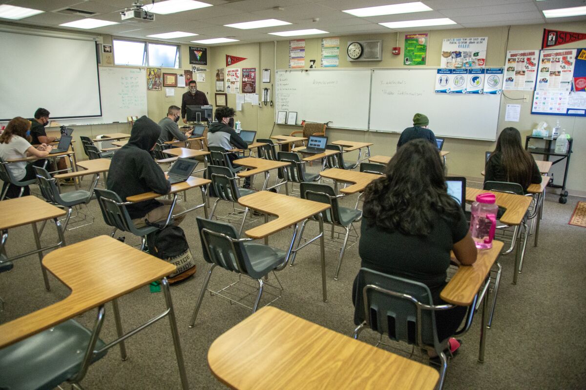 Students at Vista High in a classroom following reopening Oct. 20