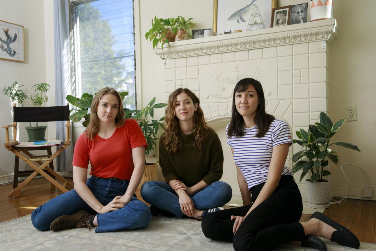 "Sundowners" filmmakers, from left, screenwriters Anna Greenfield and Jessy Hodges (who also acts in the film) and director Lisa Steen in Los Angeles on Jan. 21.