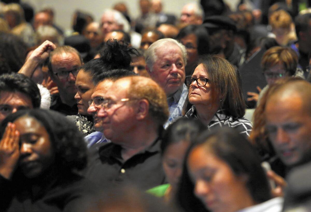 Porter Ranch residents gather Thursday at Shepherd of the Hills Church, where lawyers and medical professionals offered advice to those affected by a methane gas leak.