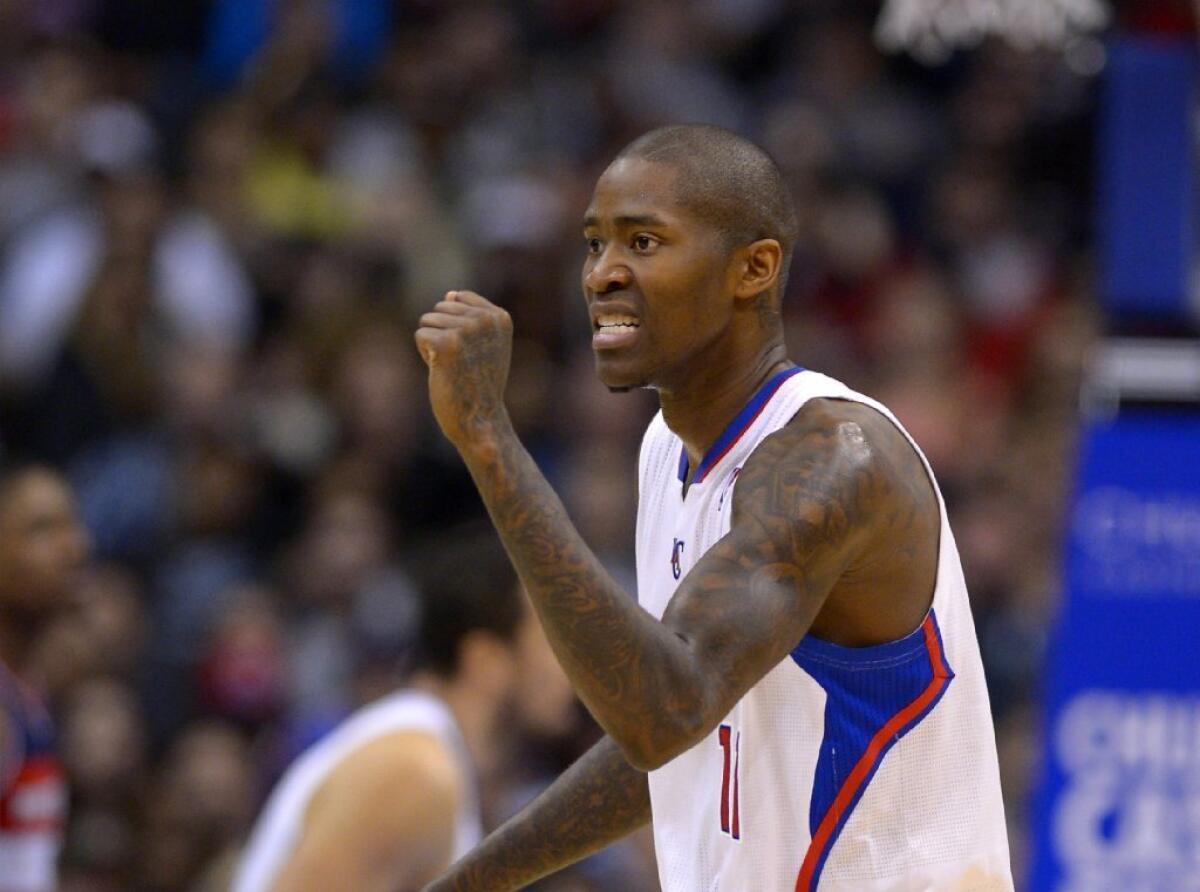 Clippers guard Jamal Crawford reacts after scoring a basket against the Washington Wizards at Staples Center.