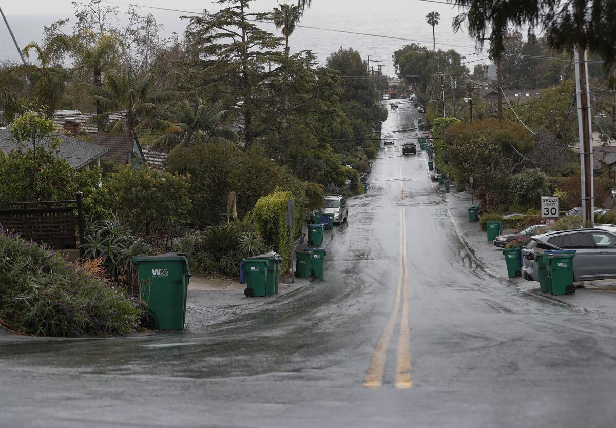 Bluebird Canyon Drive, where some residents had to be evacuated after a golf cart hit a gas meter on Tuesday in Laguna Beach.