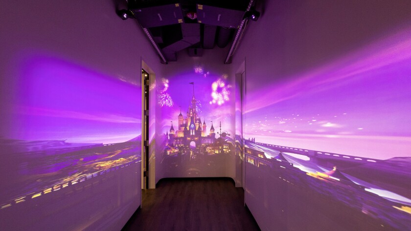 Disney's castle projection is seen on hallway walls at its StudioLab.