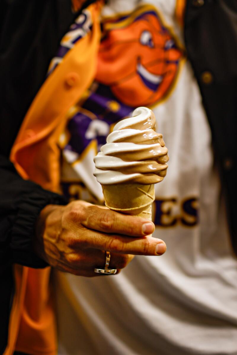 Cesar Asebedo enjoys a vegan ice cream cone.