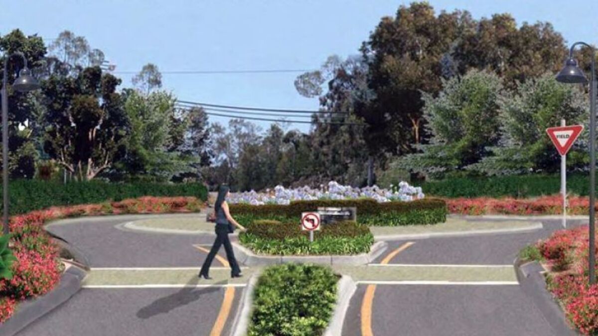 A rendering for one of the approved roundabouts on Del Dios Highway/Paseo Delicias.
