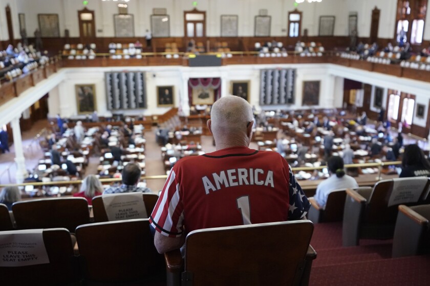 Gerald Welty sits the House Chamber at the Texas Capitol as he waits to hear debate on voter legislation