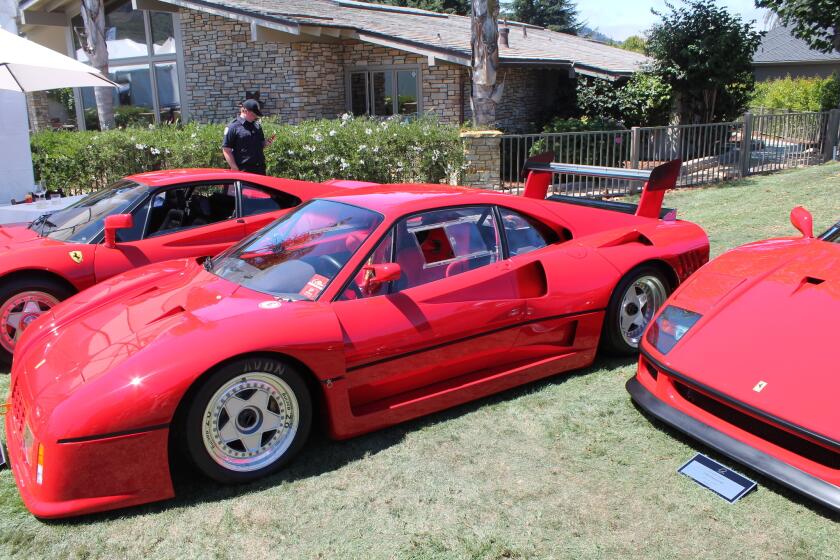 A Ferrari 288 GTO, 288 GTO Evolutione, and F40 on display at Quail on Friday.
