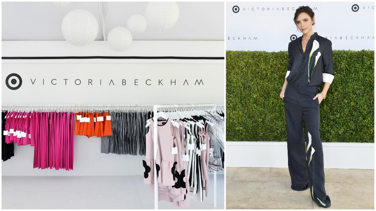 Selections from the Victoria Beckham for Target collection; and at right, Victoria Beckham attends the Victoria for Target launch event on Saturday in Bel-Air.