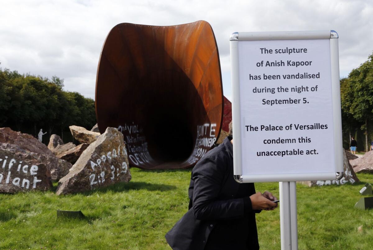 Anish Kapoor's monumental installation 'Dirty Corner,' at the French palace of Versailles, has been vandalized with anti-Semitic graffiti.