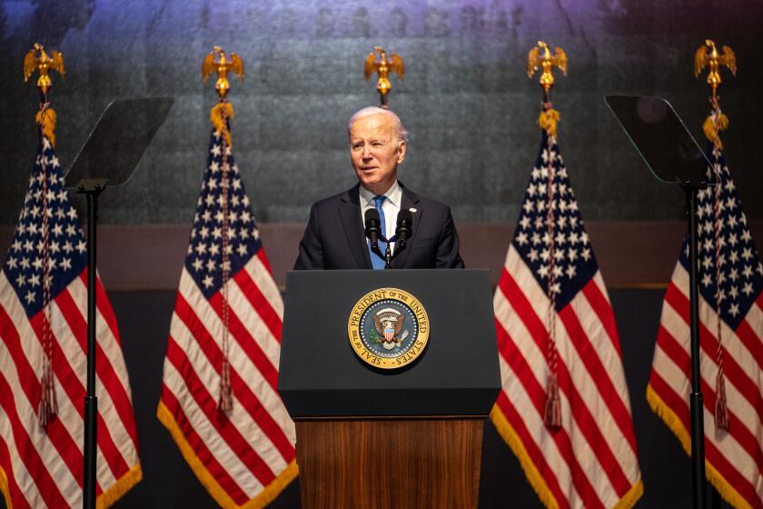 WASHINGTON, DC - FEBRUARY 02: President Joe Biden delivers remarks during the National Prayer Breakfast at the U.S. Capitol on Thursday, Feb. 2, 2023 in Washington, DC. The National Prayer Breakfast is a yearly bipartisan event that brings together religious leaders and politicians for a morning of prayer and reflection. (Kent Nishimura / Los Angeles Times)