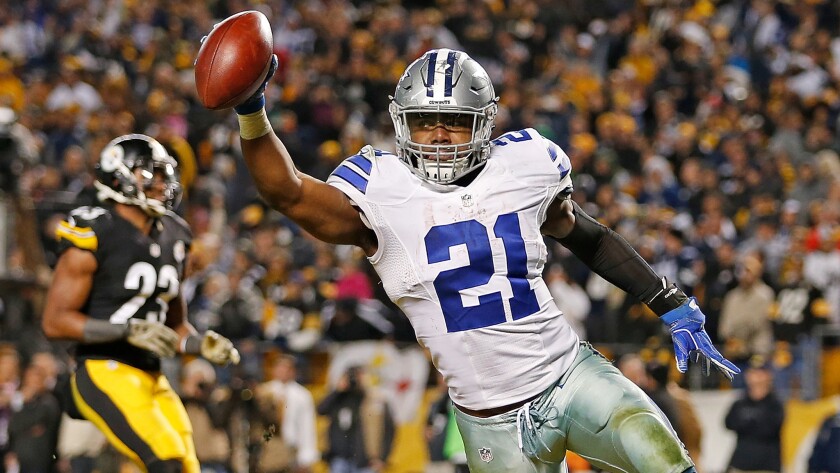 Running back Ezekiel Elliott and the Cowboys hope to celebrate their 12th win of the season in a division game against the Giants on Sunday.