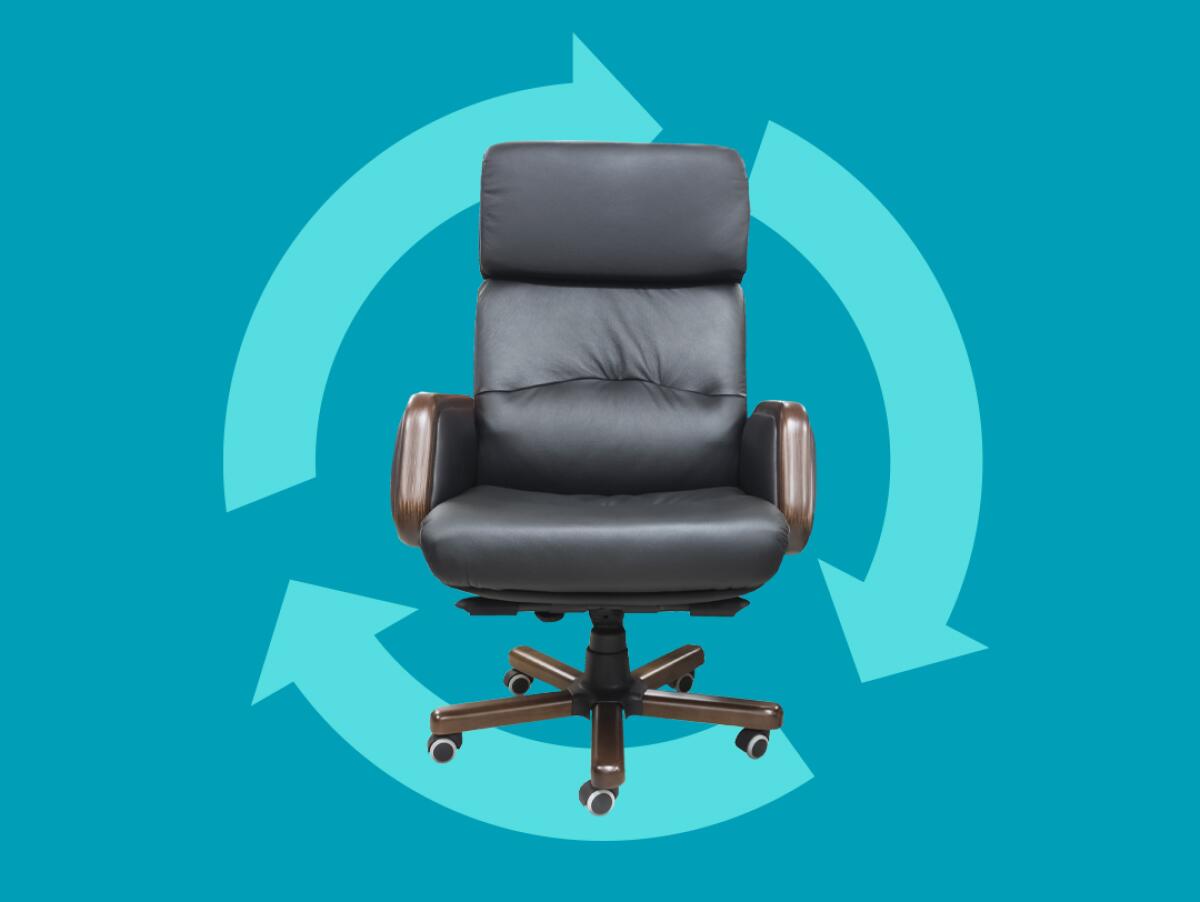 an executive chair with a circle of arrows behind it