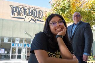 PANORAMA CITY, CA - DECEMBER 20: Nataly Mendez, a junior at Panorama High School in Panorama City where Joe Nardulli is the principal, is using LAUSD's acceleration days to try and raise her grade in pre-calculus. Photographed on Tuesday, Dec. 20, 2022 in Panorama City, CA. (Myung J. Chun / Los Angeles Times)