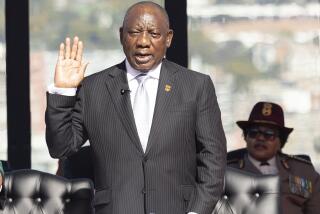 South Africa's Cyril Ramaphosa, is sworn in as President at his inauguration at the Union Buildings in Tshwane, South Africa, Wednesday, June 19, 2024. (Kim Ludbrook/Pool Photo via AP)