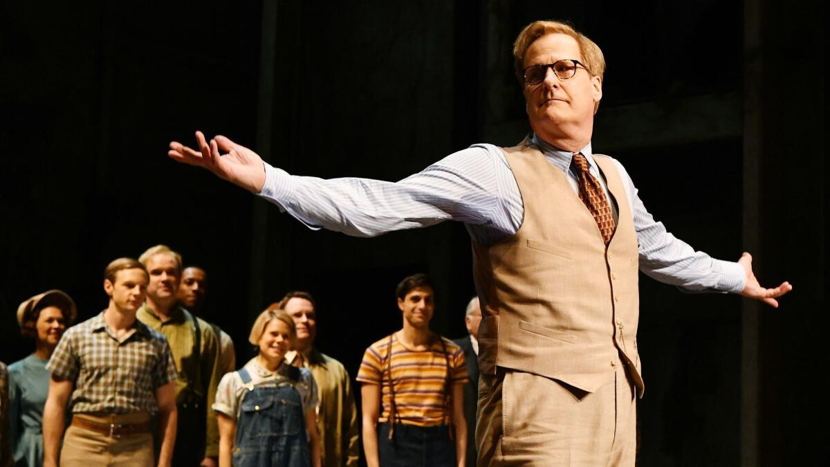 Jeff Daniels takes a bow during curtain call after the opening-night performance of "To Kill a Mockingbird" at the Shubert Theatre on Dec. 13.