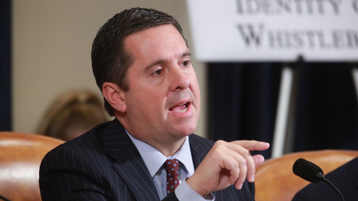 Rep. Devin Nunes (R-Tulare), the top Republican on the House Intelligence Committee, led the defense of President Trump during the committee's hearings that preceded Trump's impeachment last month.
