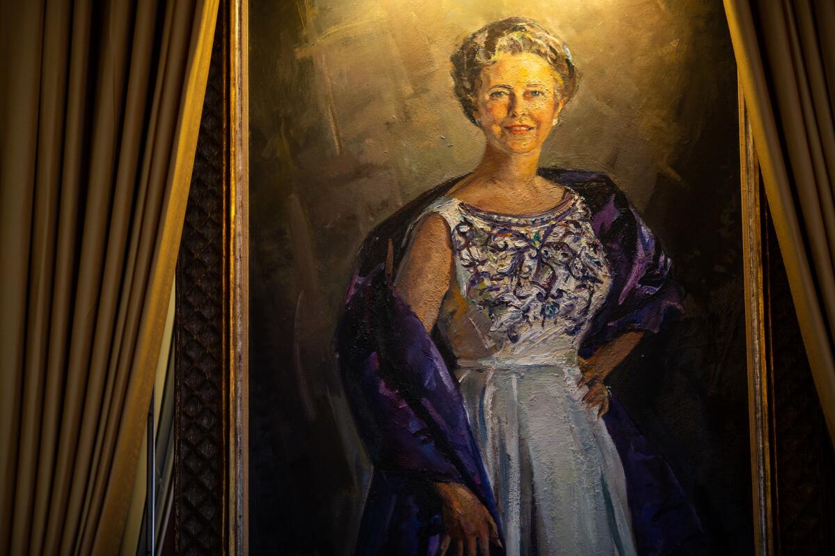 A portrait of the late Dorothy Chandler hangs in the Founders Room of the Dorothy Chandler Pavilion at the Music Center.