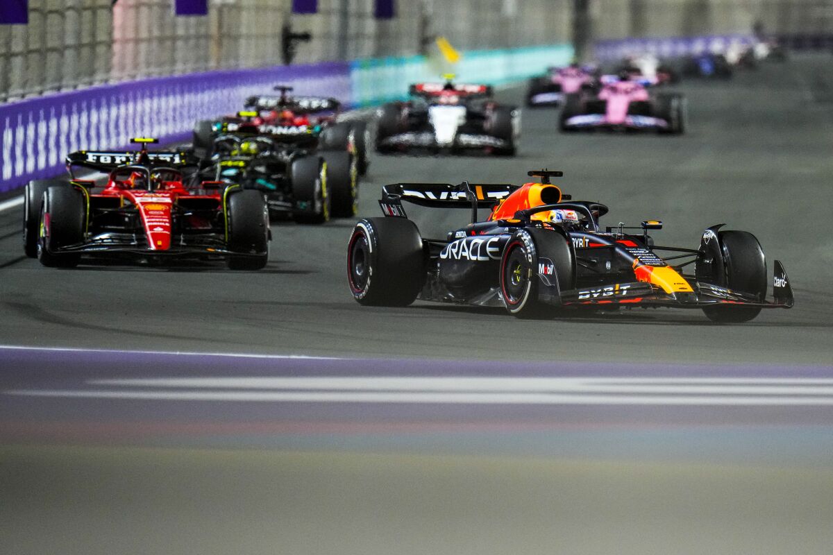 Perez holds off Verstappen's charge to win Saudi Arabian GP - The San Diego Union-Tribune