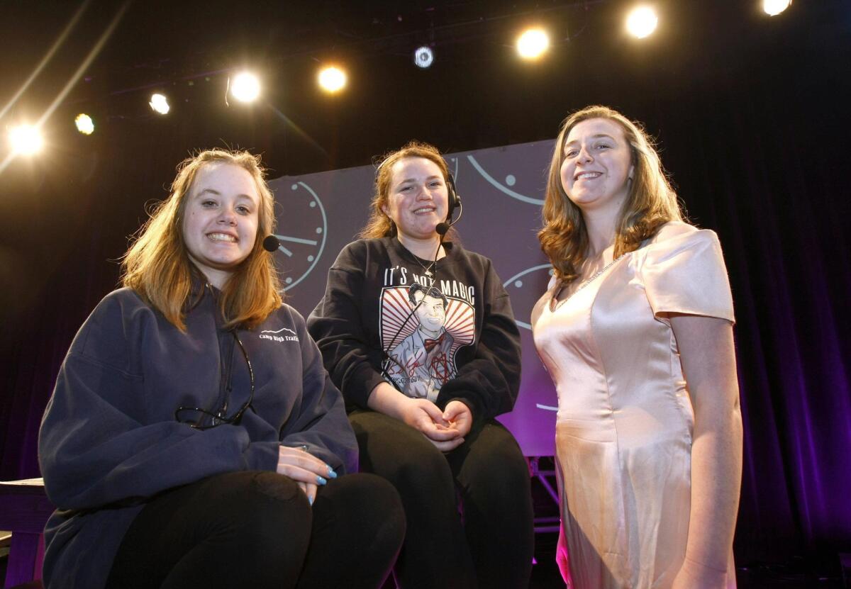From left to right, Fiona Czerwinski, Willow Dawson and Emily Mintz-Kreyns are seniors in the Burbank High School drama program. Fiona and Willow wrote a storyline representing LGBTQ youth in the play "The Time Zone."