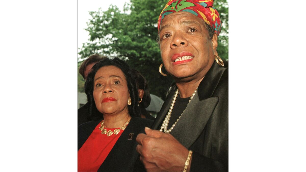 Coretta Scott King and Maya Angelou in New York in June 1997.