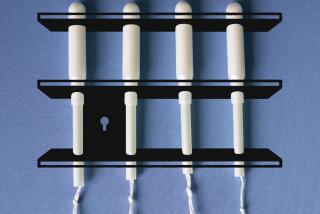 Photo illustration of a row of tampons in the form of prison bars