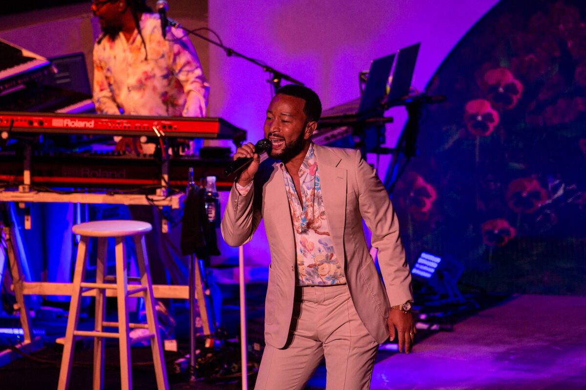Singer John Legend during the Bigger Love Tour at Cal Coast Credit Union Open Air Theatre on Sunday, Sept. 19, 2021.
