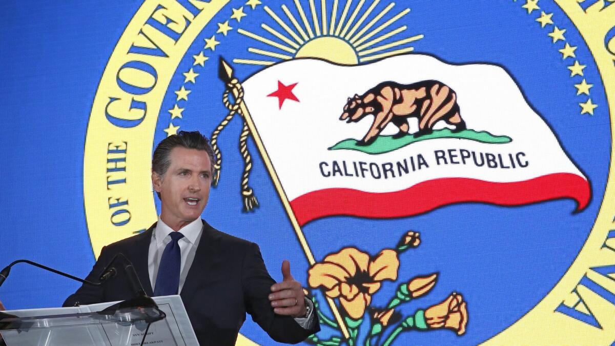 Gov. Gavin Newsom speaks at the California Chamber of Commerce's 94th annual Sacramento Host Breakfast on May 23.