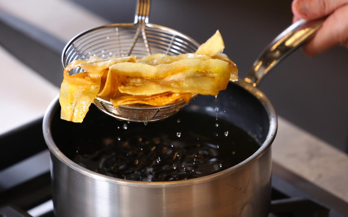 Chef Jordan Kahn fries burro banana chips. 