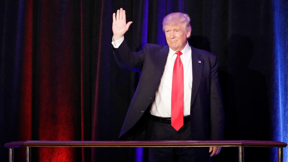 President-elect Donald Trump arrives at an election night rally early Wednesday morning in New York City.