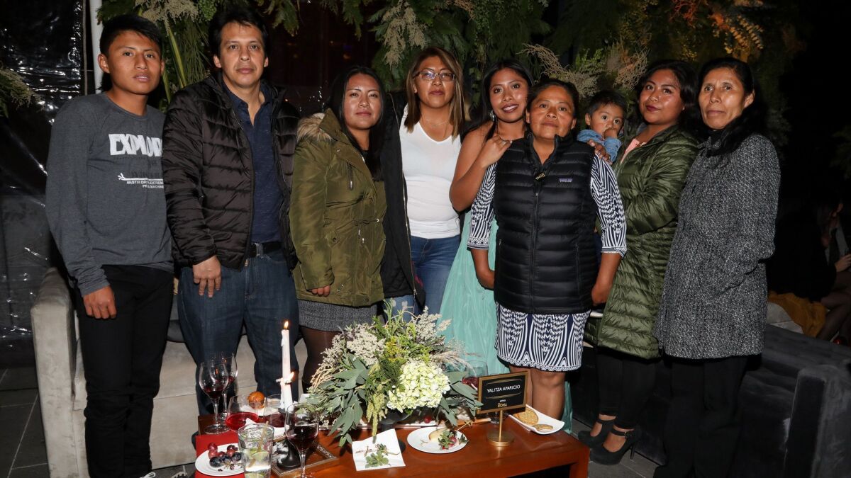 Yalitza Aparicio, fifth from left, with her family at the Mexico City premiere of "Roma."