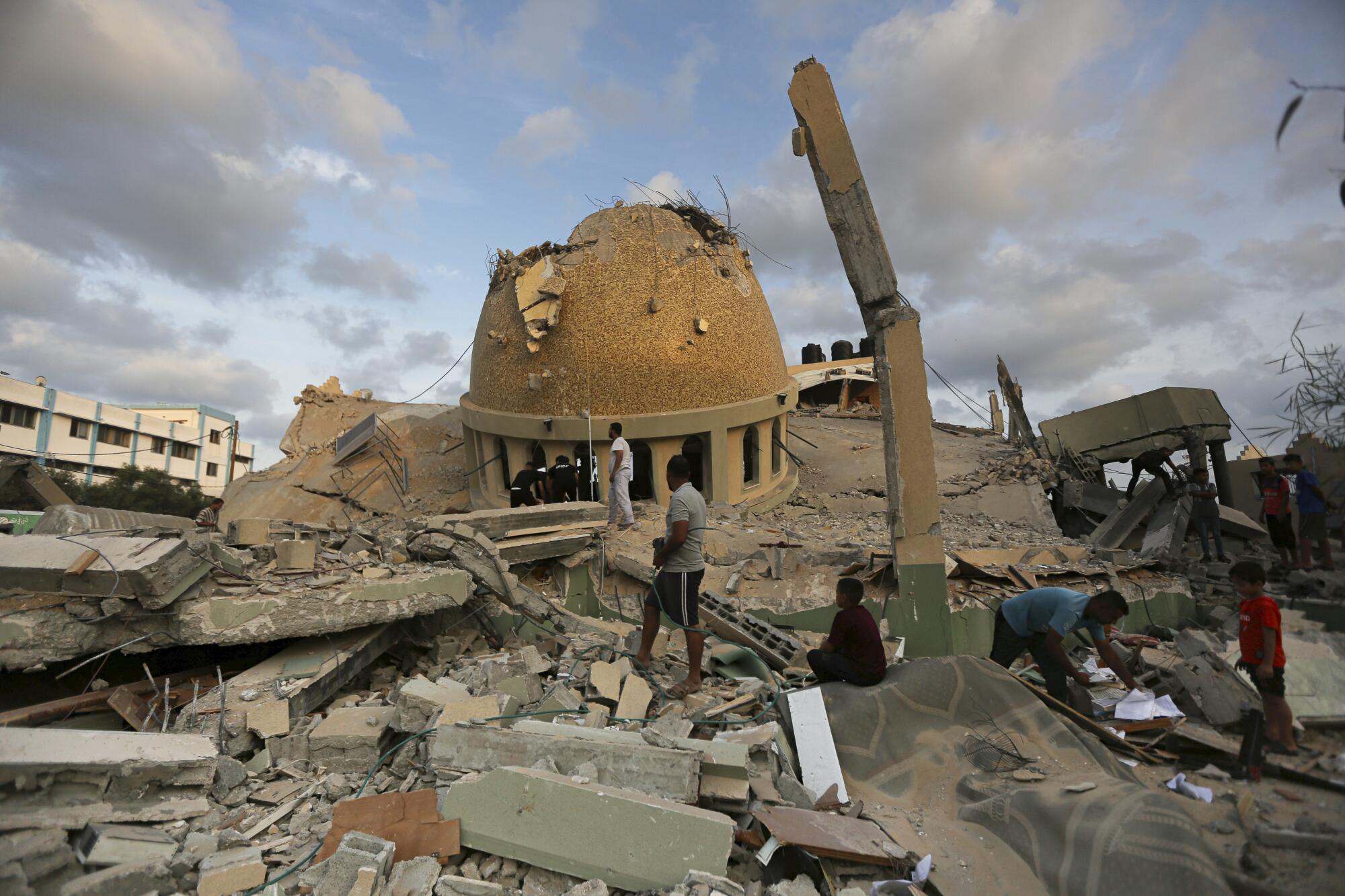 Mosque destroyed in an Israeli airstrike in Gaza Strip