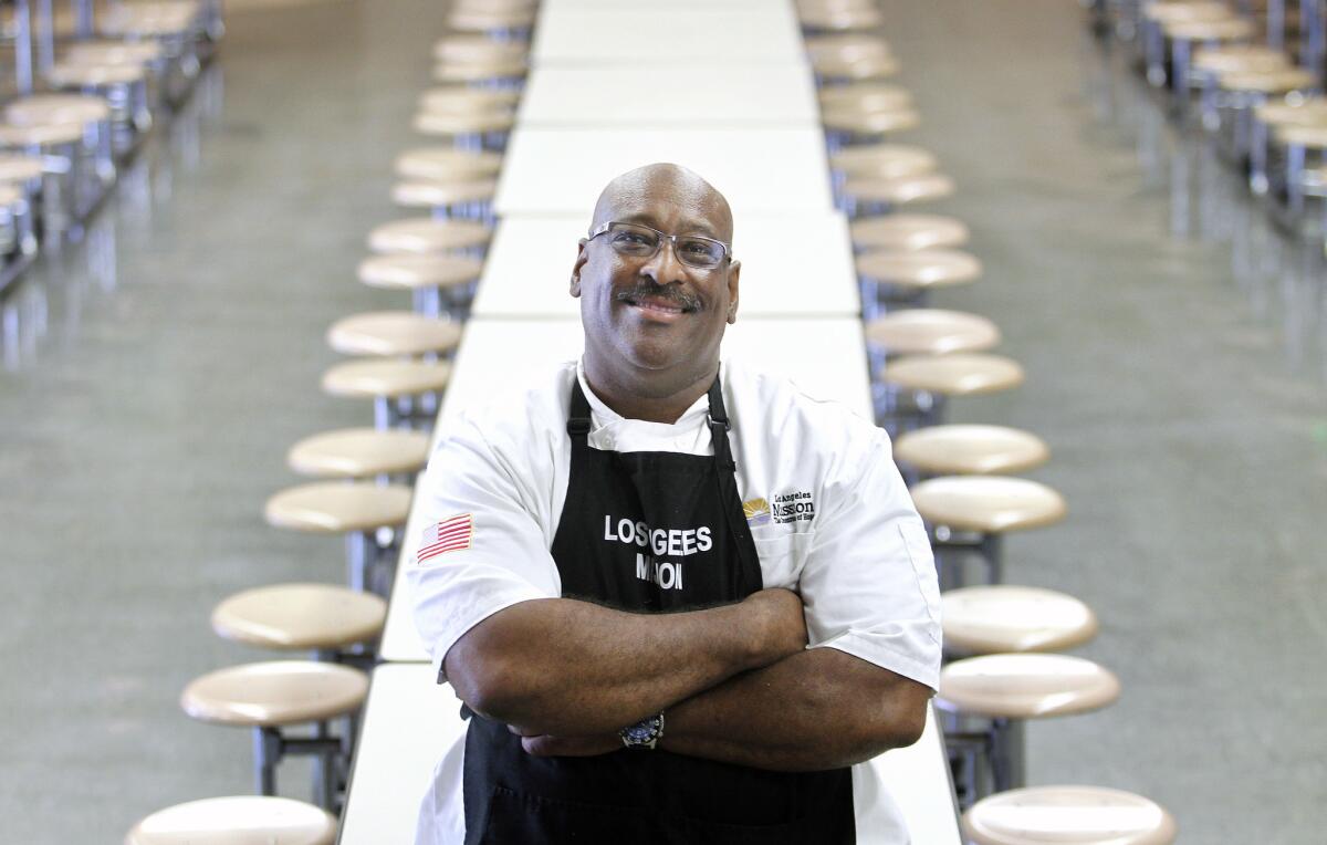 Chris Cormier, Director of Food Services at the Los Angeles Mission in downtown Los Angeles, oversees the serving of 1,200 to 1,800 meals a day.