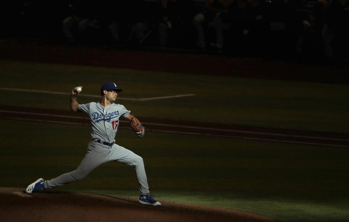 Dodgers reliever Joe Kelly pitches against the Arizona Diamondbacks on Sept. 1.