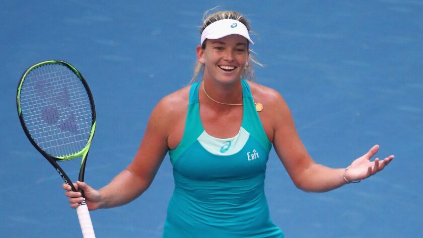 CoCo Vandeweghe of the United States celebrates a fourth-round victory in the 2017 U.S. Open.